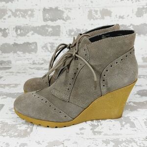 MIA PAMPA Women's Grey Booties Ankle Lace-Up Wedge Heel Boots T319